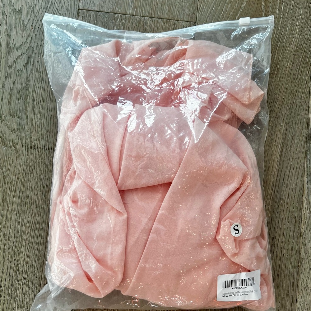 Peach Pink Off Shoulder Chiffon Maternity Gown Dress S Small - Picture 9 of 10